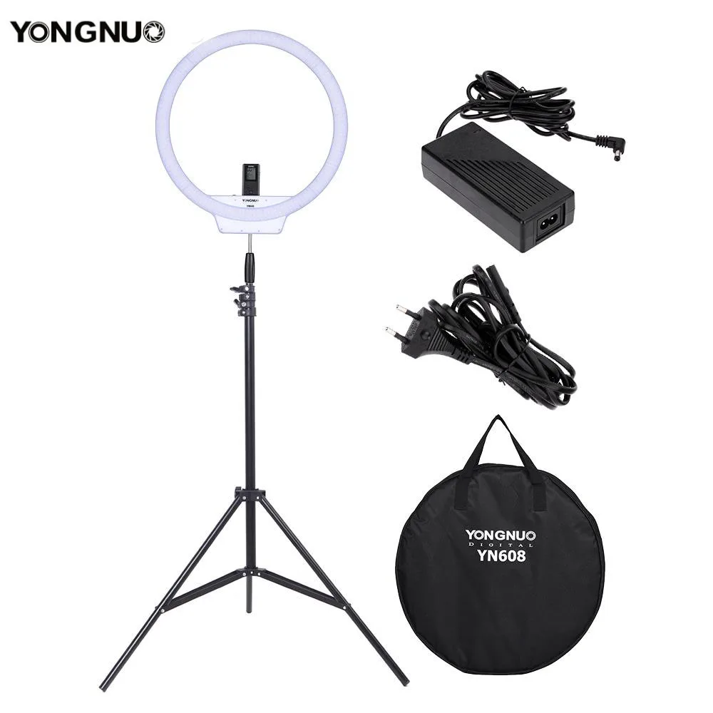 

YongNuo YN608 Selfie Ring Light 3200K~5500K Bi-Color Temperature Wireless Remote LED Video Light CRI>95 with Handle Grip Tripod