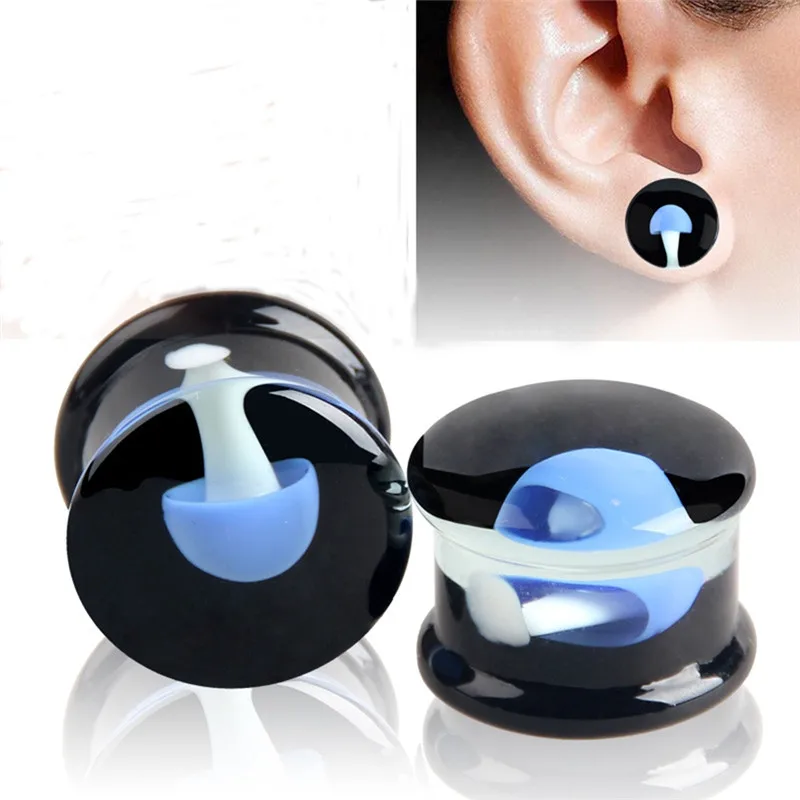 2pcs Pair of Glass Ear Piercing Double Flared White Jellyfish Ear Plugs