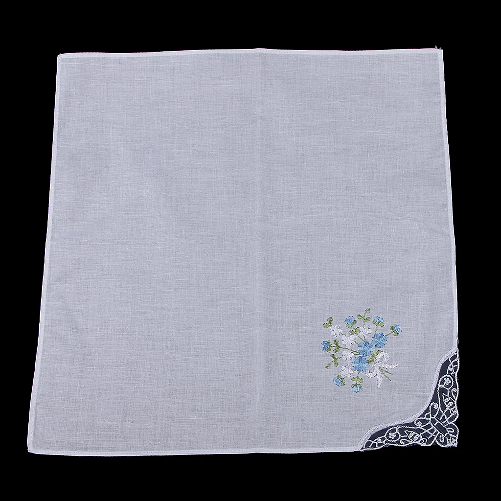 Wholesale 12 Vintage Women Lady's Flower Embroidery Cotton Pocket Square Handkerchiefs Party White Hanky