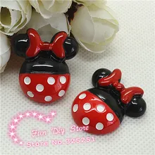 Смола 27*28 мм 50 шт Красная точка Минни с бантом Смола плоская спина, кабошон волос Лук Центр Скрапбукинг
