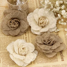 1/2/3 uds. 9cm hecho a mano yute arpillera Rosa flores artificiales Vintage rústico boda Navidad hogar Decoración flores artesanales