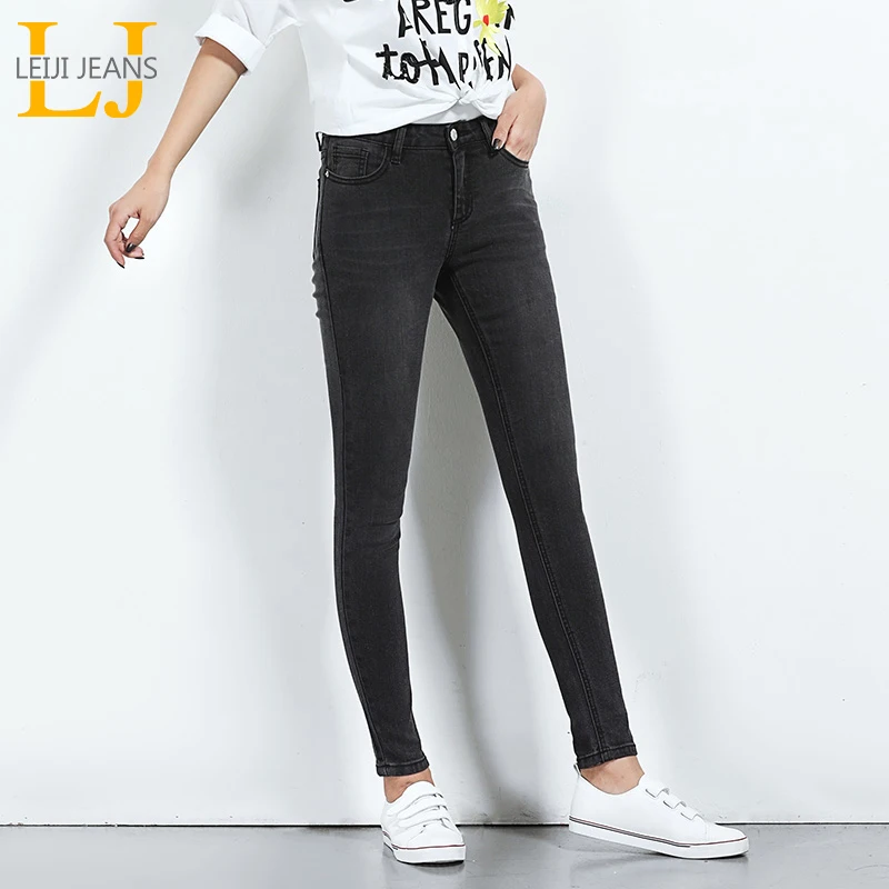 Женские узкие джинсы стрейч LEIJIJEANS черные повседневные скинни полной длины со