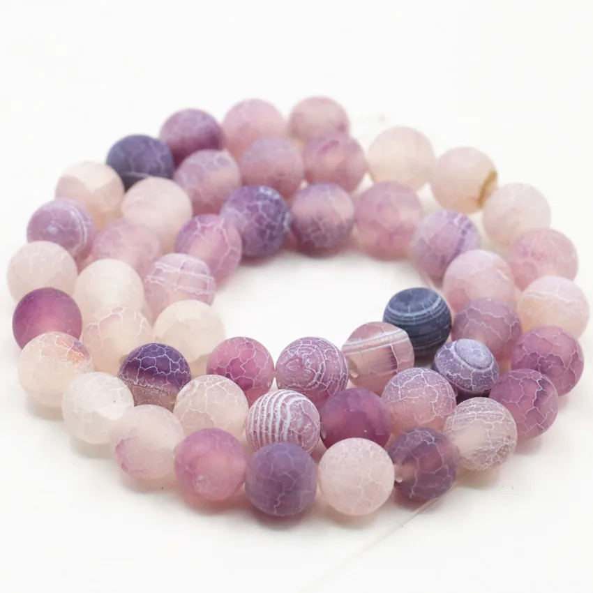 Round Natural Agates Stone Purple 6 8 10 12mm Frosted Matted Onyx Loose Beads for Jewelry Making Crafts Accessories 15inch A402 | Украшения