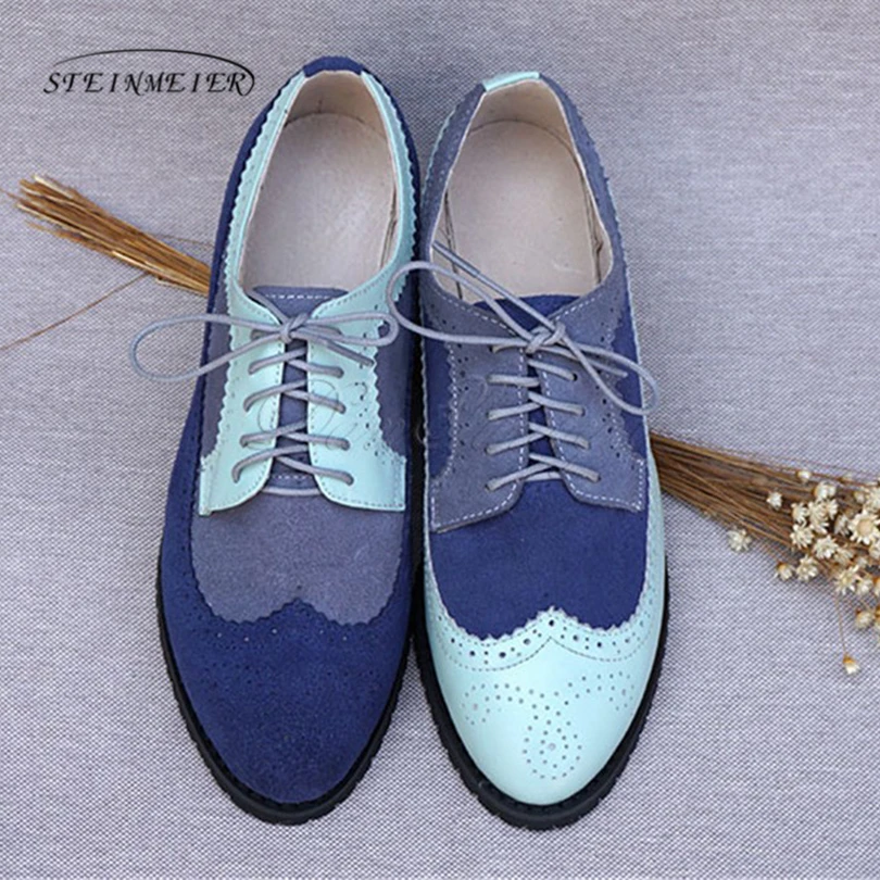 Prix Femmes en cuir véritable oxford chaussures femme appartements à la main vintage rétro à lacets mocassins espadrilles occasionnelles brun plat chaussures pour femmes