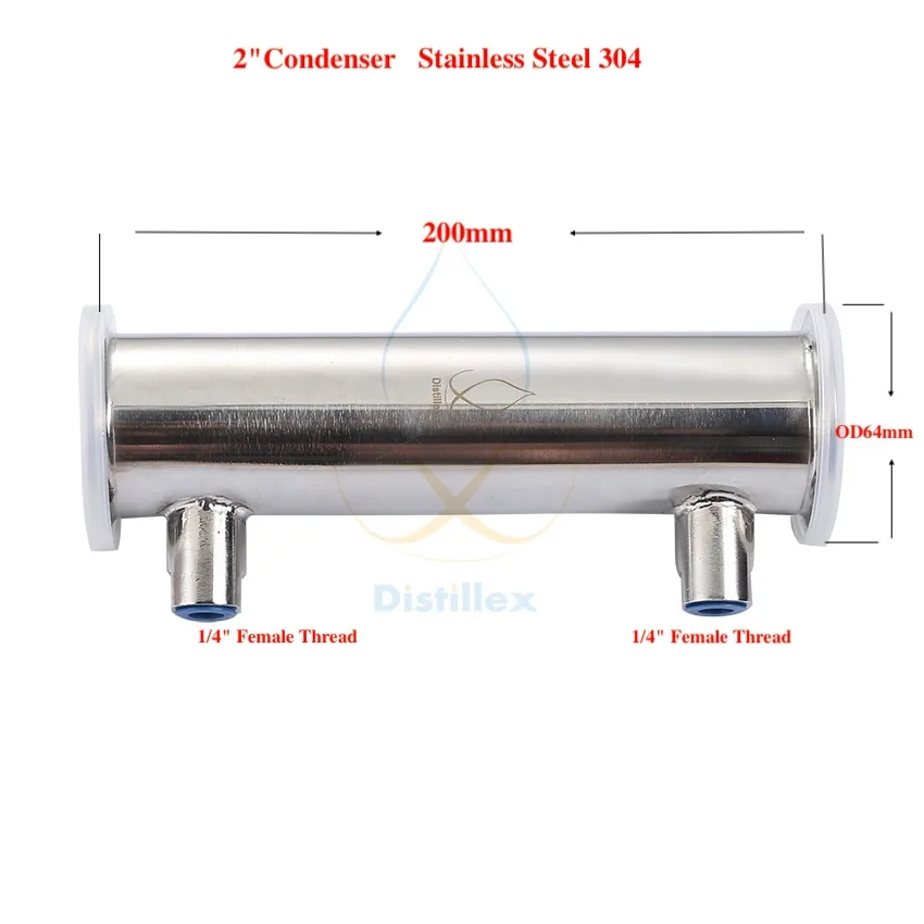 2 "OD64mm dephlegmator, рефлюкс, конденсатор дистиллятора. 200 мм, санитарно Сталь 304