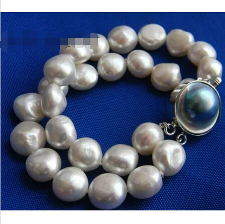 

AA 2Strands 8'' 13mmx14mm White Baroqu Freshwater Pearl Mabe Clasp Bracelet e SHIPPING 5.25