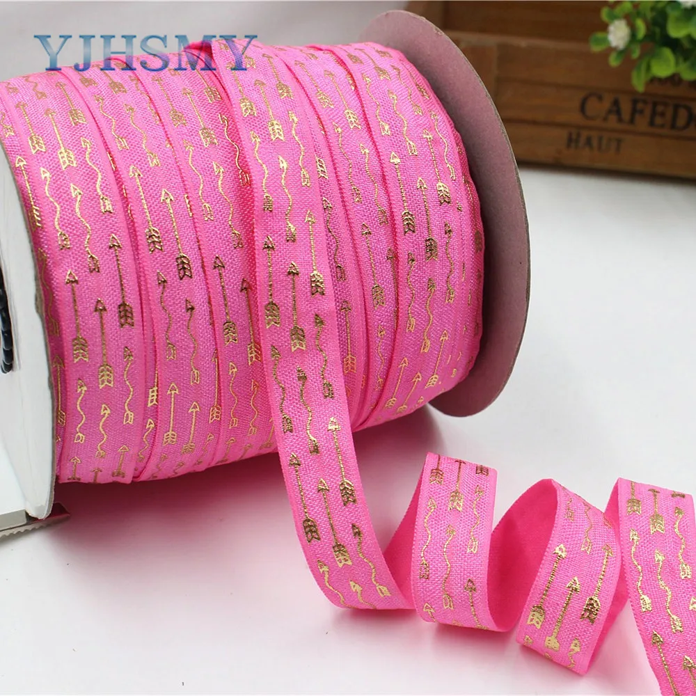 YJHSMY E-17628-384 16 mm Gold foil arrow Bronzing printing elasticity Ribbon 10 yards DIY handmade hair accessories material | Дом и сад