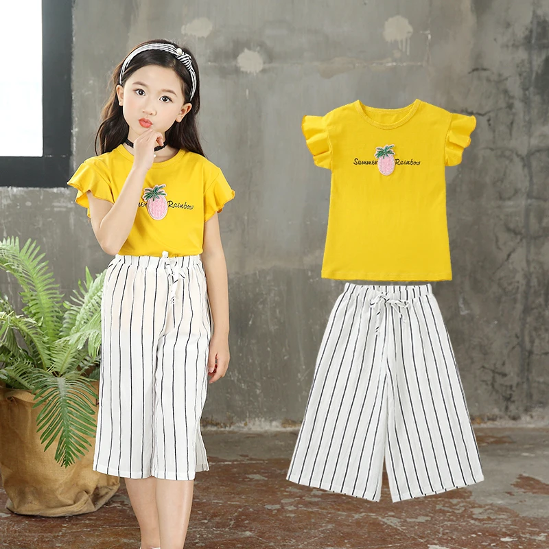 Summer Children Girls Clothing Set Pineapple Short Sleeve T shirts