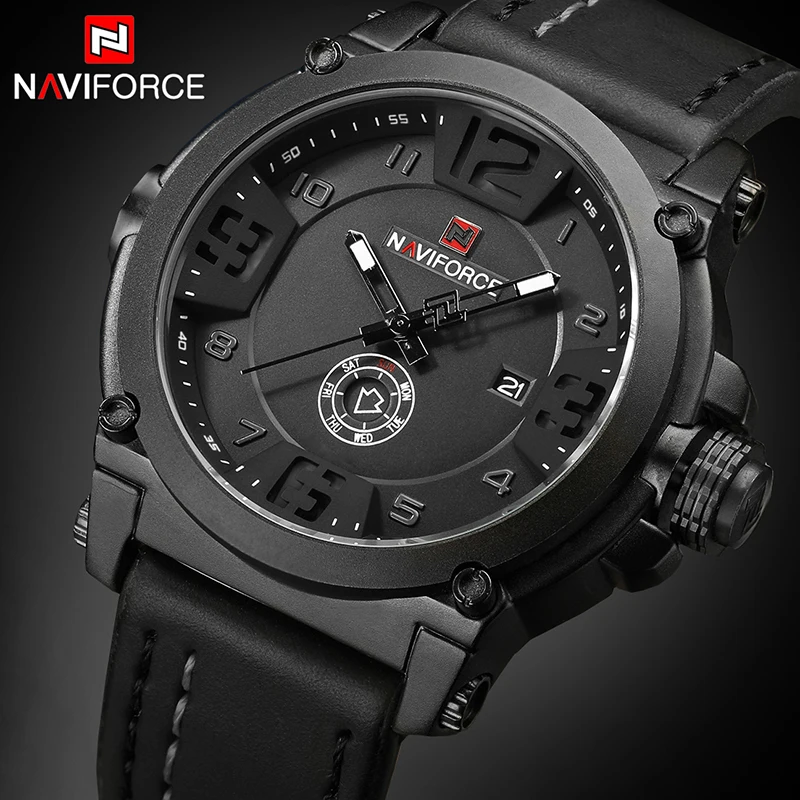 Achat NAVIFORCE 9099 Mens Montres Haut Marque De Luxe Sport Quartz Montre Bracelet En Cuir Horloge Hommes Montre Bracelet Étanche Relogio Masculino