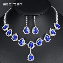 Mecresh синий каплевидный Африканский бисер Ювелирный Набор Кристалл Свадебные Ювелирные наборы для женщин ожерелье со стразами в комплекте подарок TL018