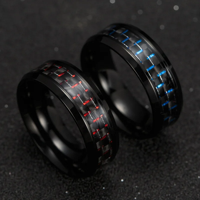 Модное титановое стальное кольцо из углеродного волокна для мужчин синее красное квадратное кольцо из углеродного волокна мужское крутое кольцо Модные ювелирные изделия