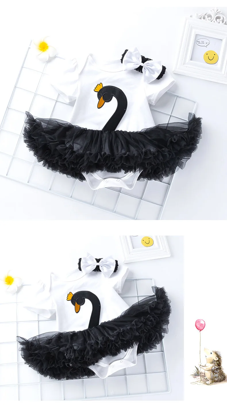 07Baby Girl Rompers Jumpsuit Dress Sets Summer Clothes Swan Short Sleeve Bowknot Headband Infant Girl Costume Kids Dress Body Baby Newborn Bodysuit Baby Girl Onesie yk024