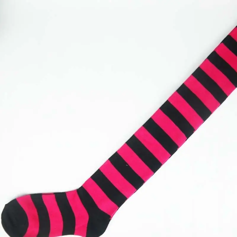 1 пара новых длинных носков выше колена в полоску с рисунком для женщин и девочек 7 цветов, милые теплые модные носки, Лидер продаж - Цвет: Rose Red and Black