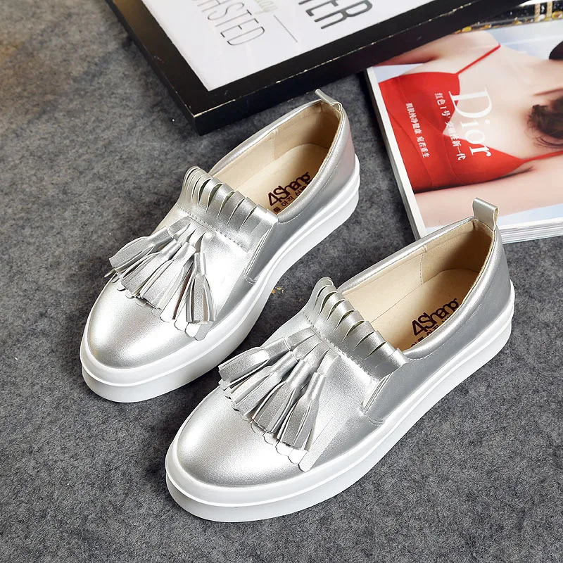 Korean Grey Loafer Shoes tassel Loafer Shoes Size 41 43 Spring Tide golden shoes PU leather