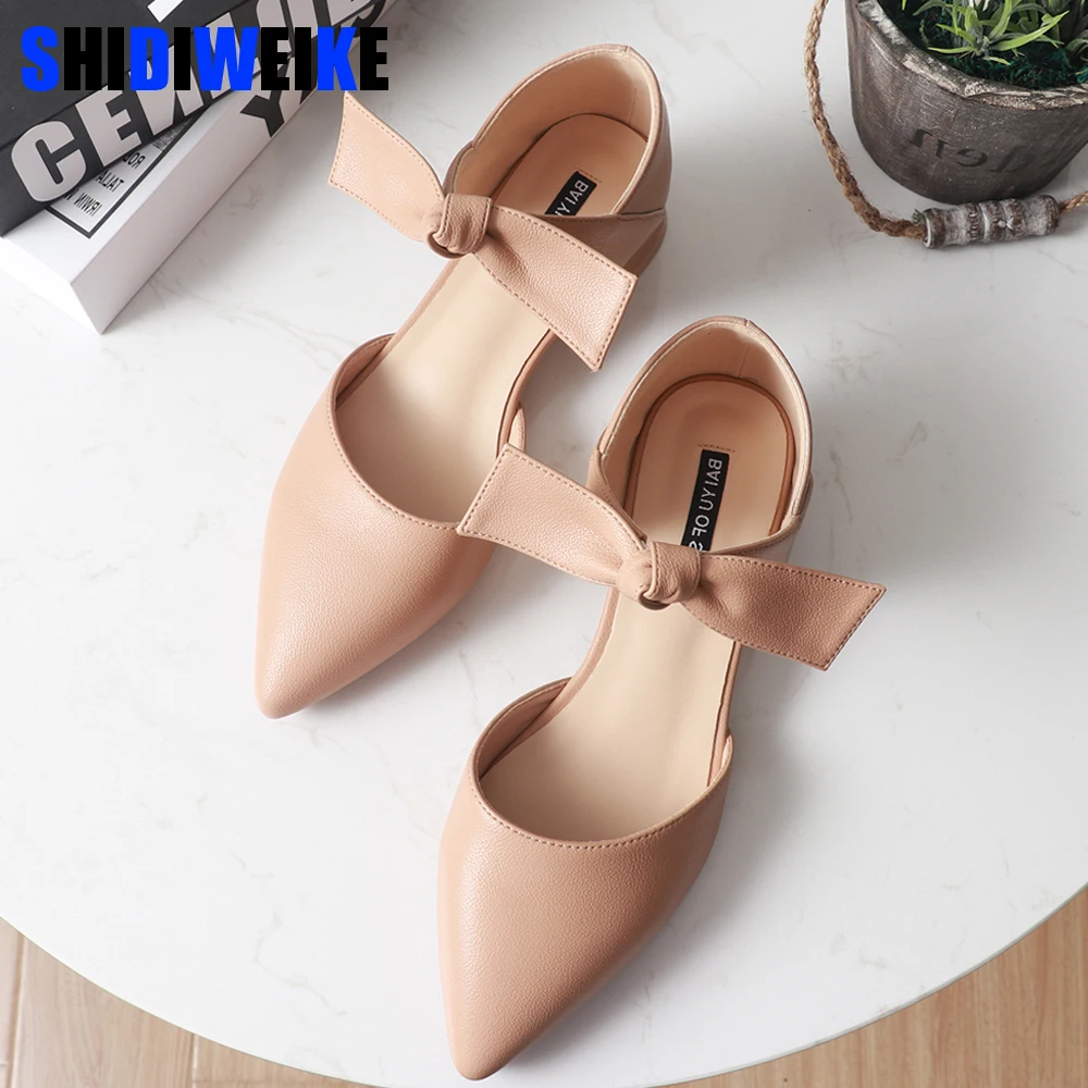 

New Spring Summer 2.5cm Square High Heels Shoes Woman PU Leather Butterfly-Knot Heels Pumps Female Ladies Elegant Wedding Shoes