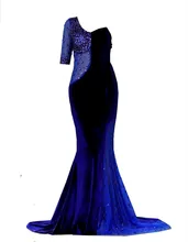 One Sleeve Königsblau Faux Samt Abendkleider mit Perlen Mermaid Ausschnitt Sexy Frauen Formale Kleid Kundenspezifische Größe