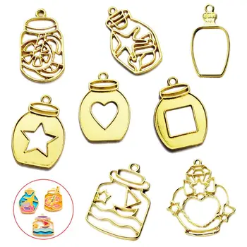 

8 pcs Drifting Bottle Bezel Metal Frame Pendant Charm Set Cabochon Setting UV Resin Necklace Earring Jewelry