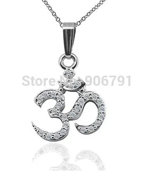 

50pcs a lot Solid rhodium plated Large Om AUM Pendant Religious yoga Necklace jewelry