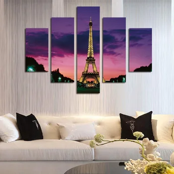 

FIVE PC NO FRAME The Eiffel Tower Oil Painting Printed Oil Painting On Canvas Oil Painting for Home Decor Wall Decor