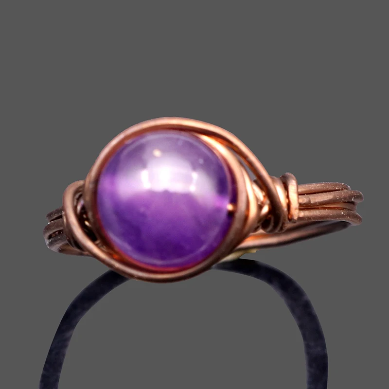 Бохо натуральный камень кольцо из розового золота цветной провод обернутые кольца для женщин опал кольцо рейки целебные модные ювелирные изделия 18 мм-19 мм
