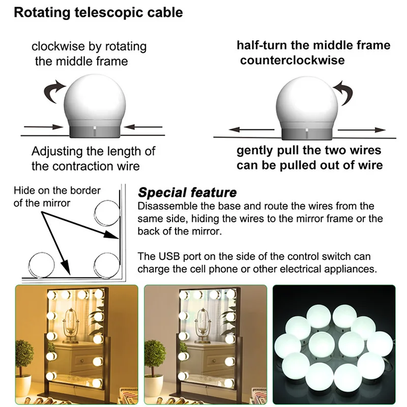  LED Backlit Mirror Light Bulb Hollywood Vanity Lights 6 10 12 Bulbs Kit for Dressing Table Desk wit