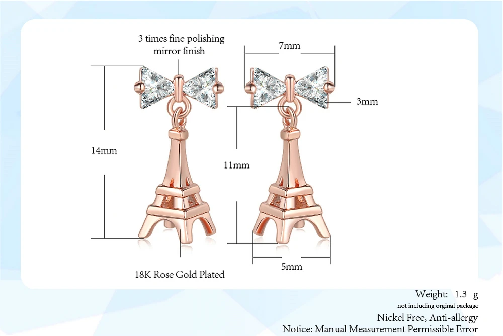 ZHOUYANG, висячие серьги для женщин, Эйфелева башня, форма, уникальный бант, кристалл, розовое золото, серебро, цвет, подарок, модное ювелирное изделие DZE003