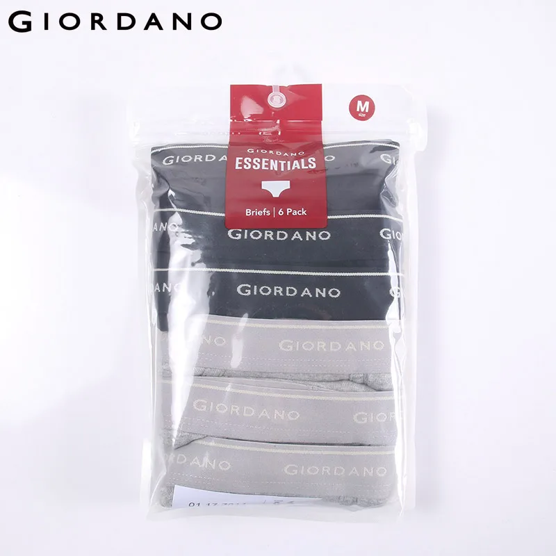 

Giordano Men Underwear Pack of 6 Briefs Elastic Waistband Plain Underwears For Men