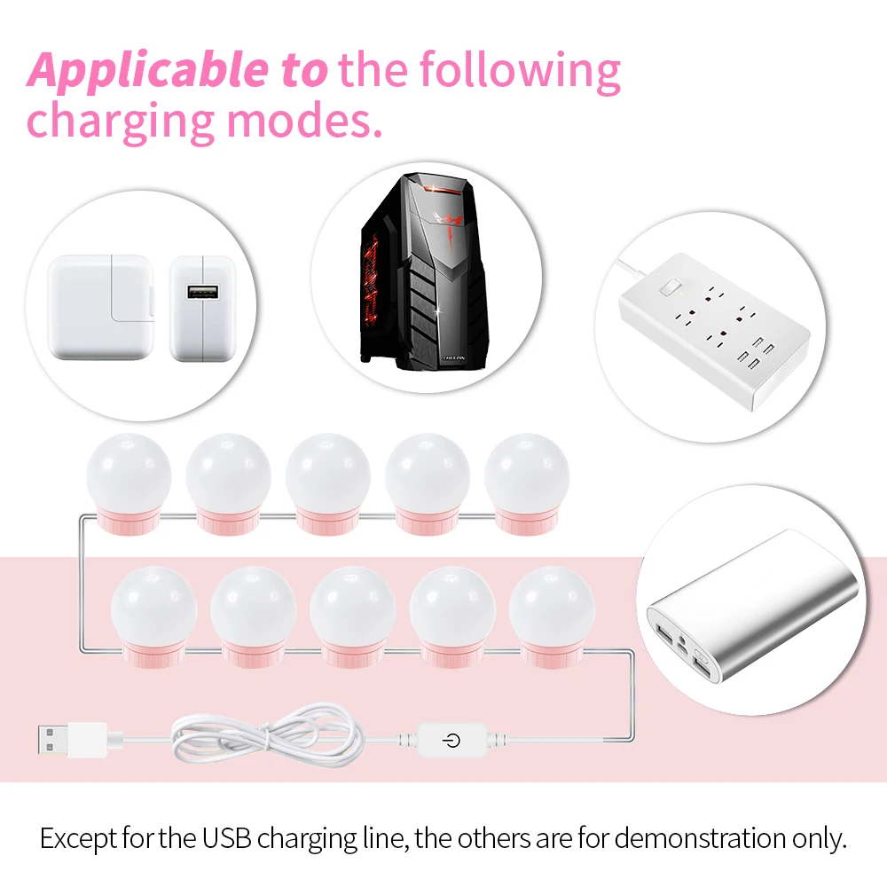  USB LED Vanity Mirror Light 12V Dressing Table Light Bulb Hollywood Makeup LED Lamp Stepless Dimmab