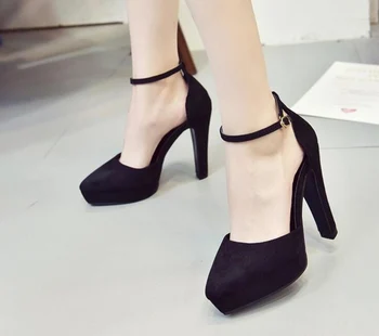 

Summer New Sandals Female Word Buckle High Heels Ladies Sandals Pointed Waterproof Platform Suede Thick Heel Shoes