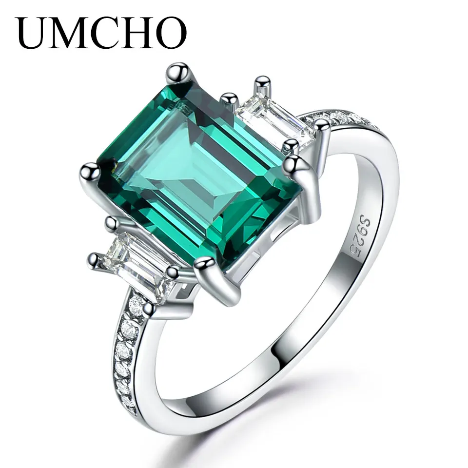 UMCHO Nano Russian Simulated Emerald Rings 925 Sterling Silver Jewelry Colorful Gemstone Rings For Women Gifts Fine Jewelry