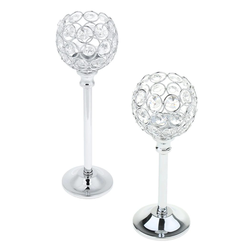 2PCS DIAMANTE CRYSTAL TEA LIGHT PILLAR CANDLE HOLDER HOME WEDDING PUB CAFE DECOR TABLE TOP CENTERPIECE
