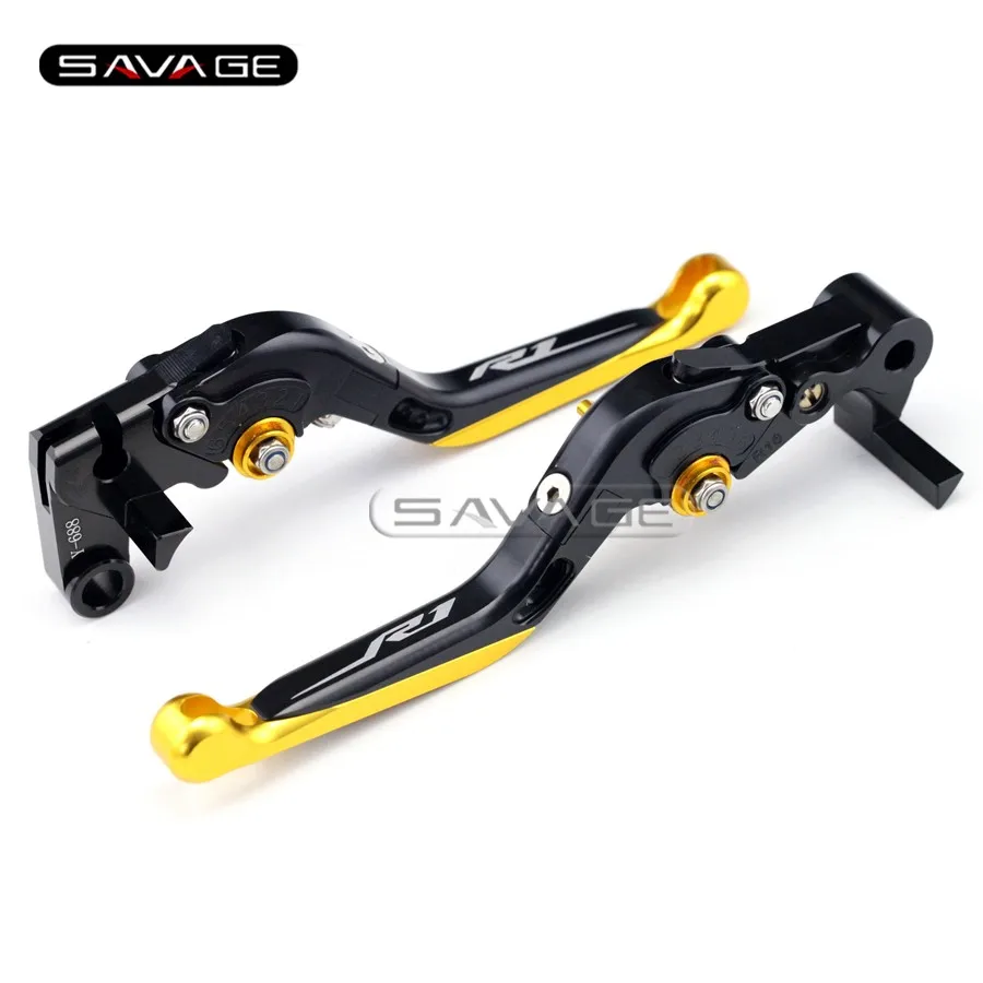 

For YAMAHA YZF R1/R1M/R1S YZF-R1M YZFR1 2015-2016 Gold Motorcycle Adjustable Folding Extendable Brake Clutch Lever logo R1