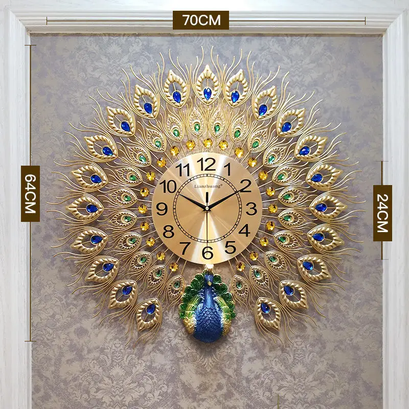 Европейские Роскошные Кварцевые креативные большие настенные часы, художественные золотые часы с изображением павлина, настенные современные дизайнерские настенные часы для гостиной - Цвет: 4