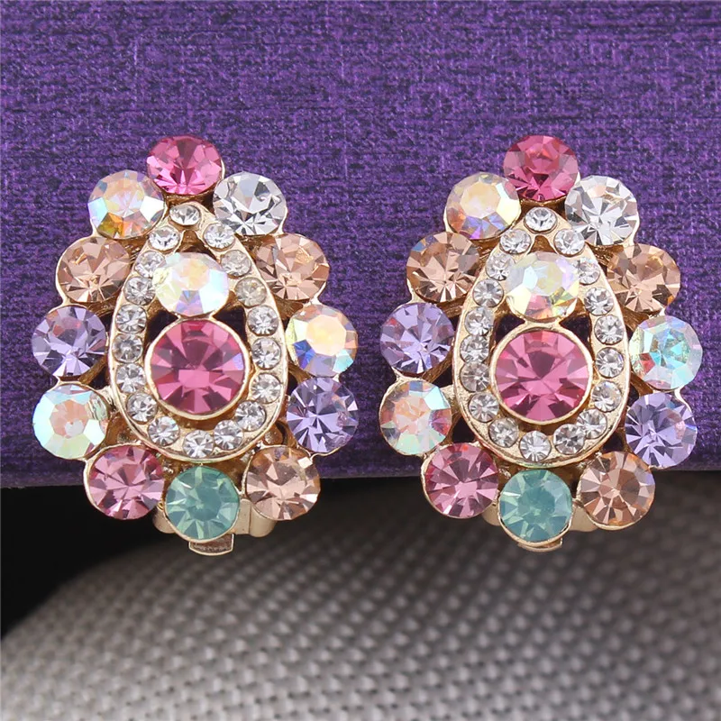 Grace Jun Multicolor Rhinestone Crystal Water Drop Shape Clip on Earrings Without Piercing for Girls Ear Clip ear clip earrings clip earrings ear clip