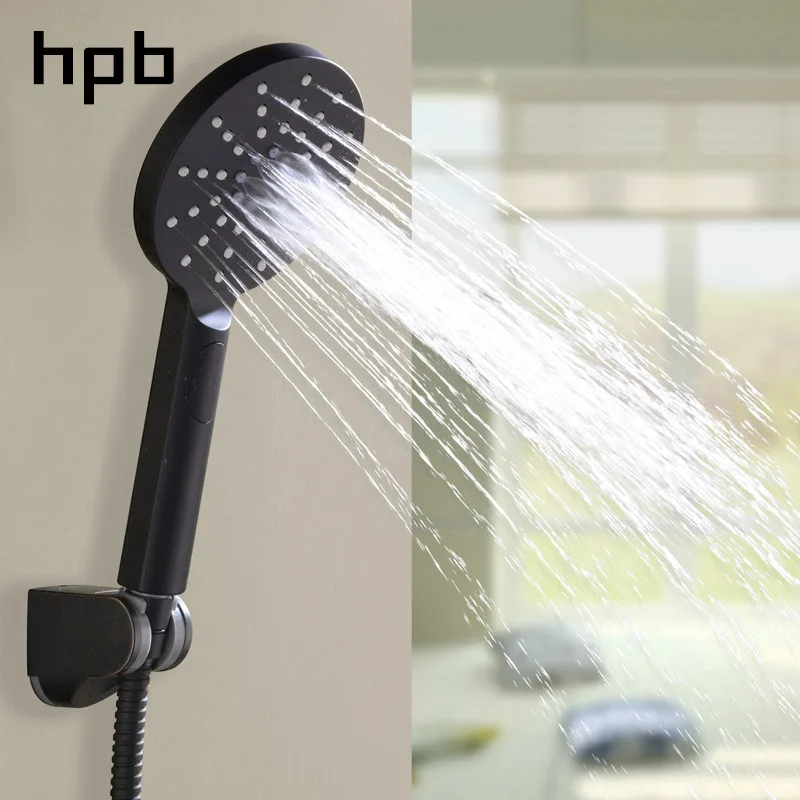 

HPB round shape 3 sprayer settings water saving handheld shower heads with shower hose and bracket holder matte black H1105