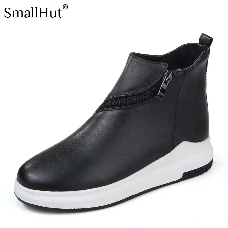 

PU Platform Ankle Boots Women New Autumn Winter Ladies Round Toe Short Boots E075 Fashion Woman Black White Zipper Ankle Boots