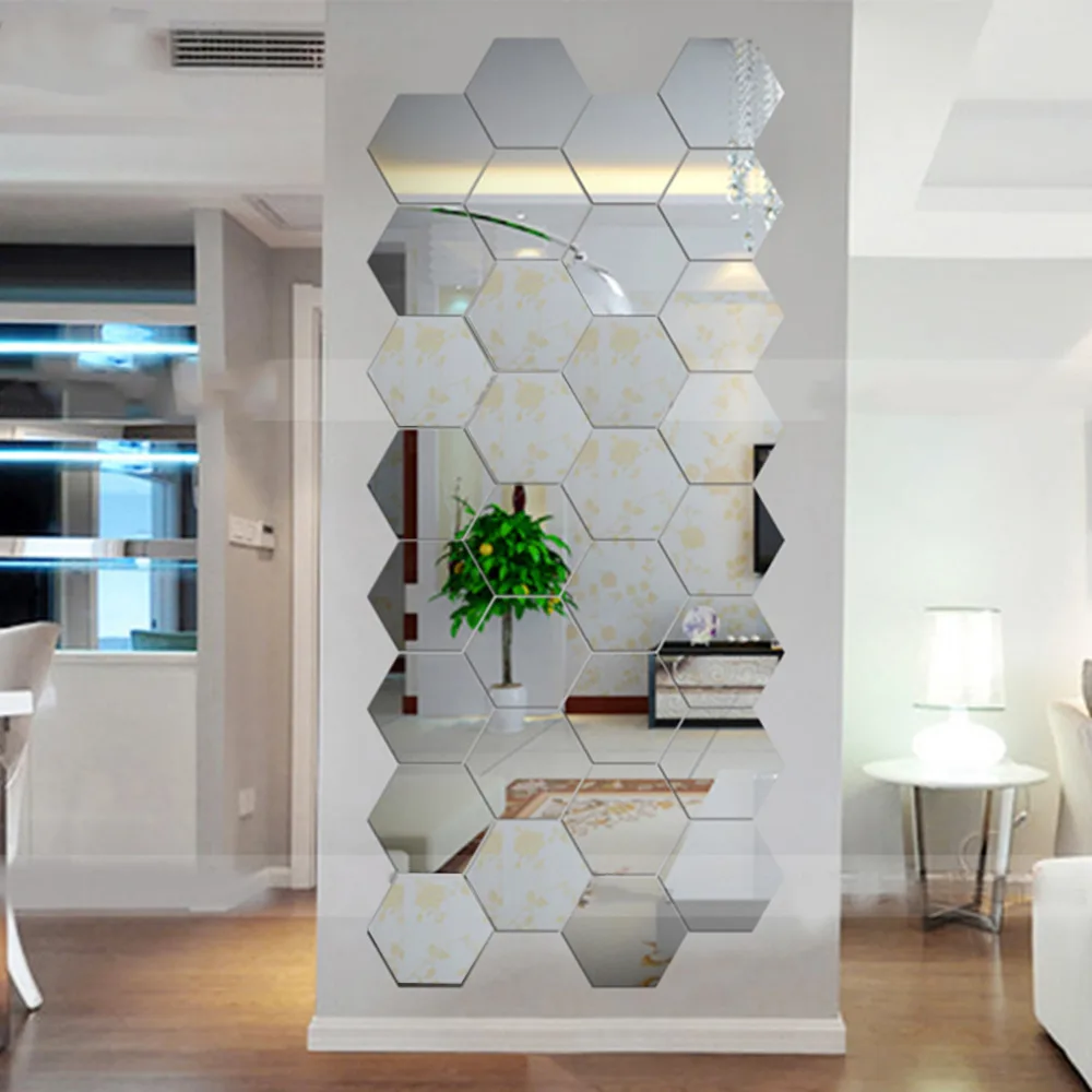 2018 الساخن المرايا سداسية 3d ملصقات الحائط ديكور المنزل غرفة المعيشة