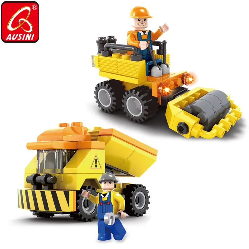 

AUSINI City Constructor Building Blocks Vehicle Road Roller Car Bricks Boy Model Toys for Children Dump Truck Boys Playthings