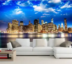 Пользовательские современный небоскребов в нью-йорке обои, Гостиной диван тв стены спальне фото фреска обои papel де parede