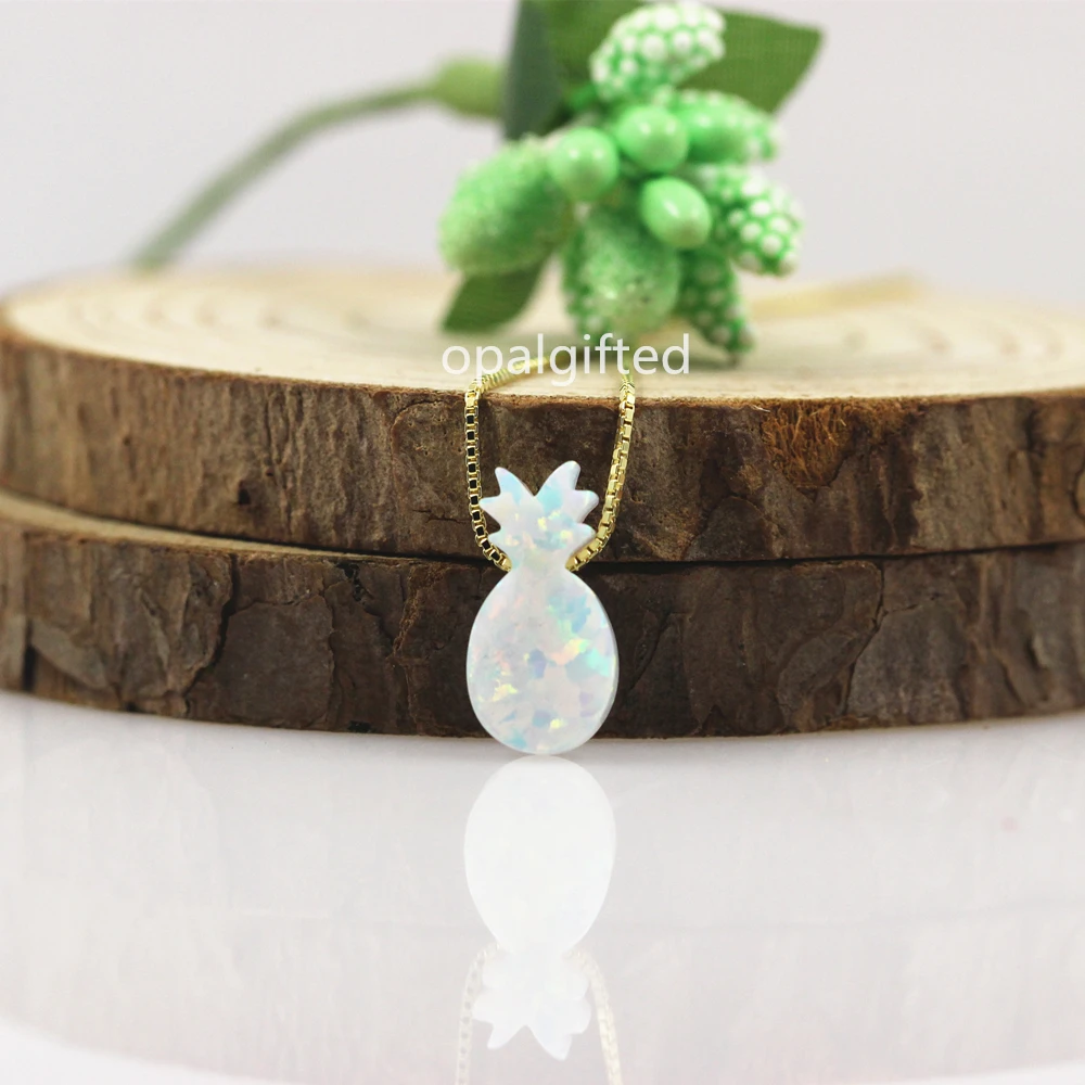 

1pc Free Shipping Synthetic 7.1x14mm White OP17 Spring Pineapple Opal Necklace with wholesale price with gold chain