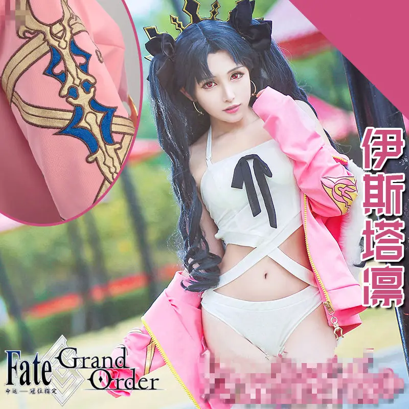 

COSREA Fate Grand Order FGO Cosplay Costume Ishtar Archer Servant Pink Warm Coat Summer Sexy Swimsuit Halloween Party For Woman