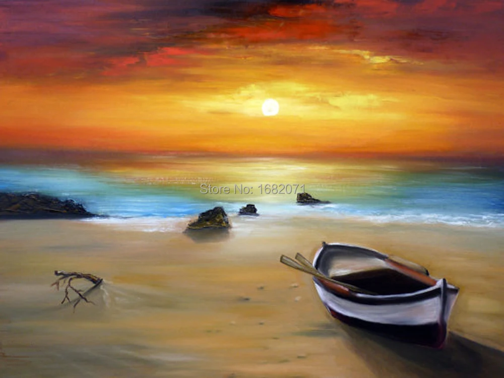 IMPRESSION de peinture de bord de mer calme, belles oeuvres d'art de lever de soleil