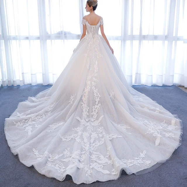 SL-803 2018 Illusion Neck Short Sleeve Backless Applique Wedding Dresses 2