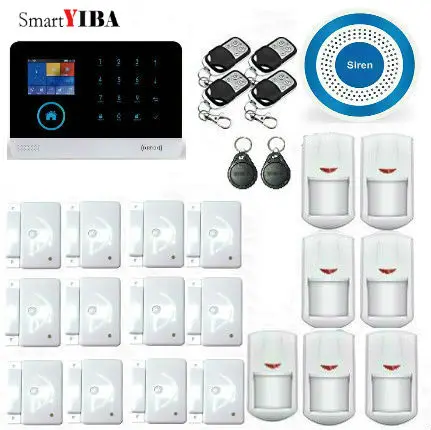 

SmartYIBA APP Control Wireless Blue Siren RFID WIFI GSM Alarm System With Metal Remotes Motion Detection Alarma