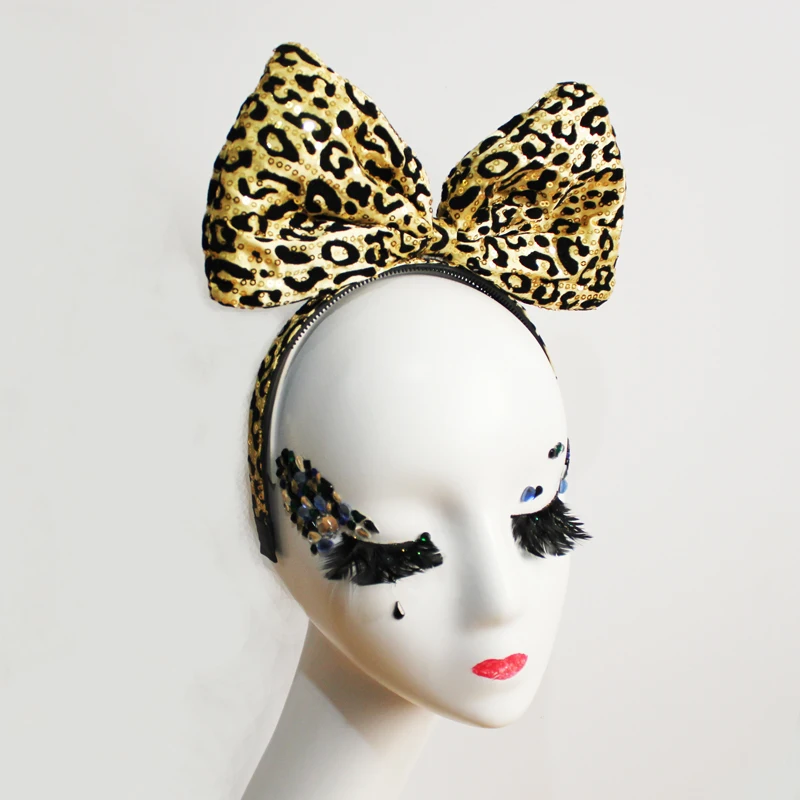 Leopard Big Bow Knot Hair Band 80S Fancy Dress Party Accessories Goth paillette Bowknot Headband