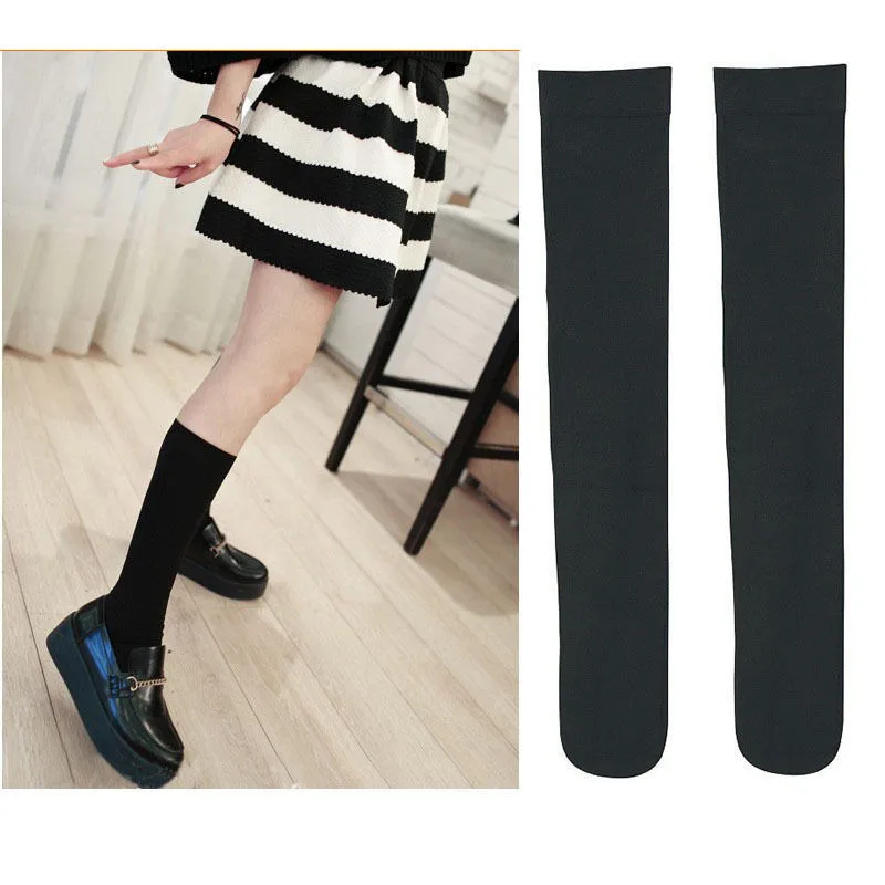 2018 Sexy Women Lower Knee Socks Thigh High Stockings Opaque Warm Japanese School Student Black Stripe Long Sock Hot Sale cotton