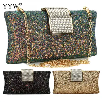 

Mini Clutch Bags For Women 2019 Crossbody Bag Sequin Square Handbag Women Elegant Gold Chain Evening Party Bags Clutches Purse