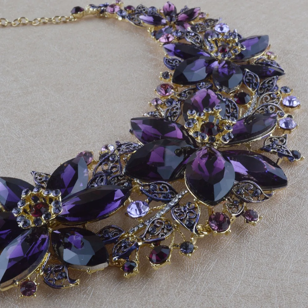 Jewellery set for her Diamonds Jewellery Rhinestone Statement Necklace Earring and Necklace Purple Necklace