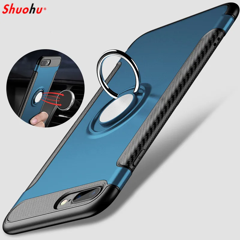 

Shuohu Shockproof Case for Iphone 7 6s 6 8 Plus Luxury Metal Ring Holder Combo Phone Cases for Iphone X Case Capa Coque Cover