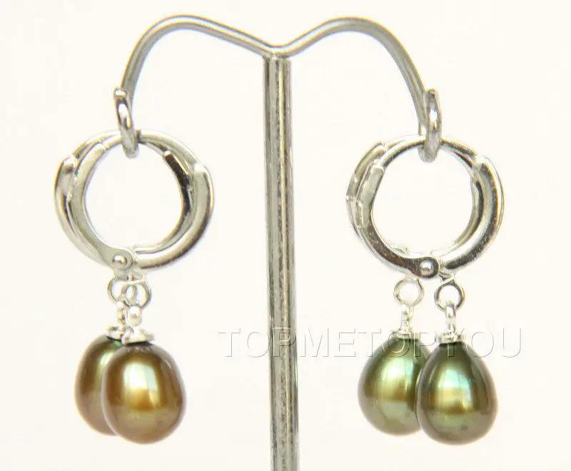 

Free Shipping >> 2 piece 10mm drip Dangle green freshwater pearls Earrings E2650